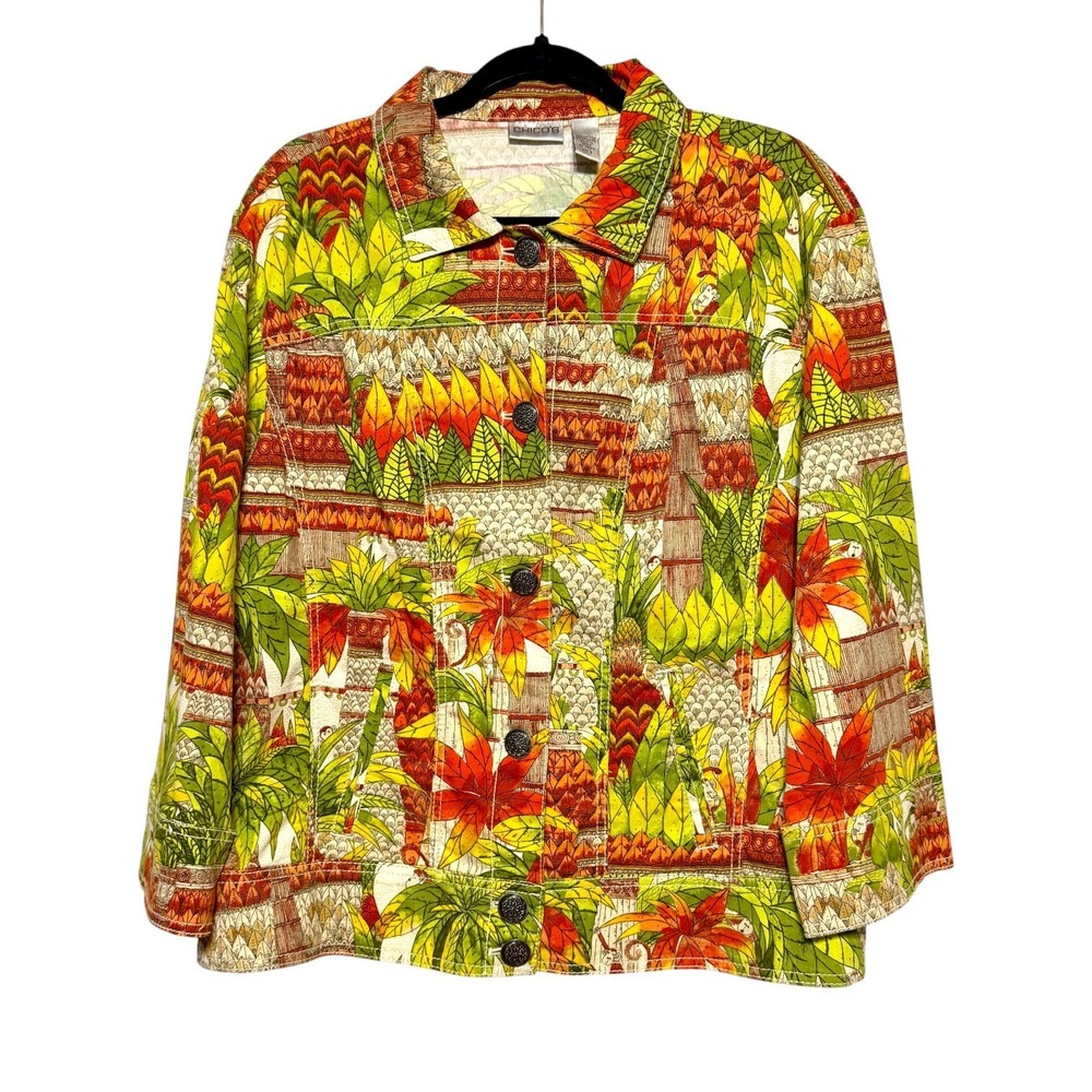 Chico's Size 3 Eclectic Maximalist Button Down Jacket Womens XL Resortcore Chic